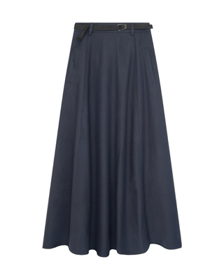 854S Navy A-Line Panel Belted 38" Skirt with Pockets