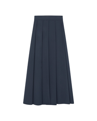 2656BN Dark Navy Wool Blend Front Pleated 39" Skirt with Side Zipper