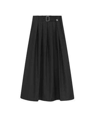 SK-AW2718 Black Front Pleated 35" Skirt with Center Buckle