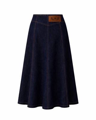 DCFW2604 Blue Denim Yellow Stitch 35" Lina Skirt with Pockets