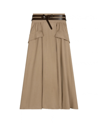 202602 Beige High Waistband Side Flaps 37" Skirt with Belt