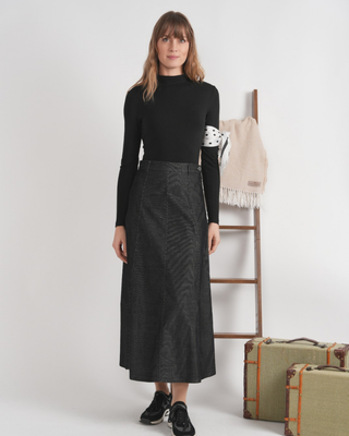 WB5CM1673SLN Black Corduroy A-Line 36" Skirt with Side Button