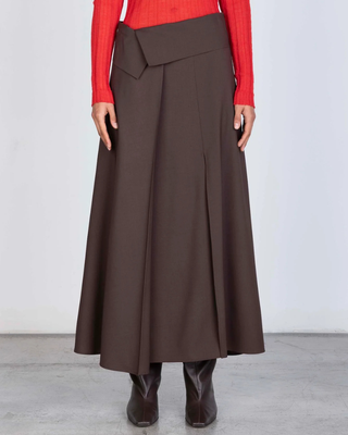 166001 Cocoa Brown Wool Waist Overlay Design 35" Skirt