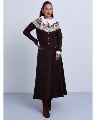 NR522 Dark Brown Suede A-Line 35" Skirt with Chain Pocket Design