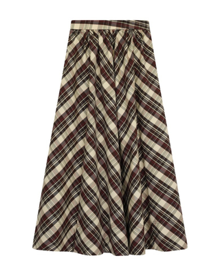 E26K06115023 Brown Diagonal Plaid Gathered Norah 36" Skirt