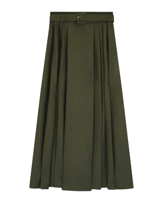 AL126FW Dark Green Buckle Belt 34"-39" Skirt with Soft Pleats