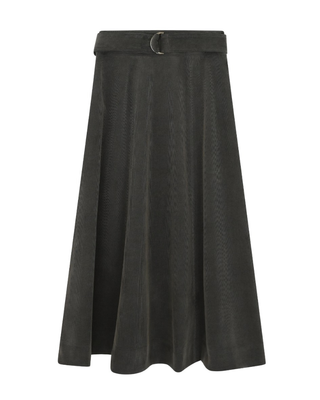 FW26S12 Dark Gray Corduroy Panel Flare 35" Skirt with Belt