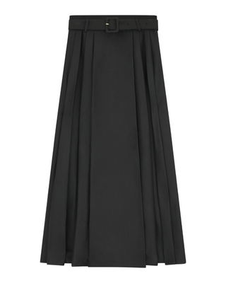AL126FW Black Buckle Belt 34"-39" Skirt with Soft Pleats