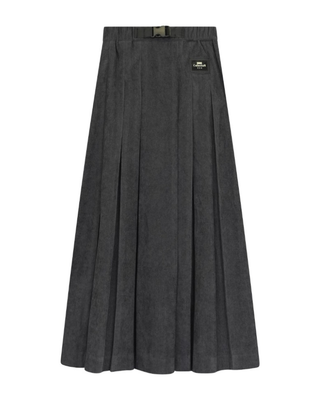 13-502-M Charcoal Corduroy Pleated Rubber Waist 35" Skirt with Buckle