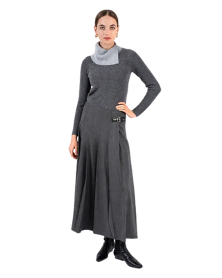 MNA7108 Gunmetal Gray Pleated Lucie 36" Skirt with Side Buckle