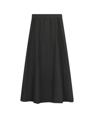 Y0332 Black Wool Top Stitch Seamed Panels 38" Skirt with Back Zipper