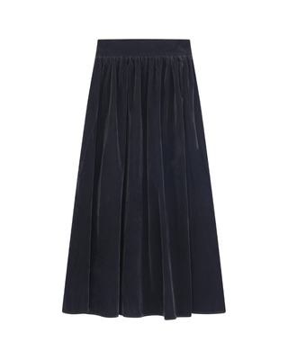 SK-AW27VL02 Dark Navy Gathered Velvet 36" Skirt