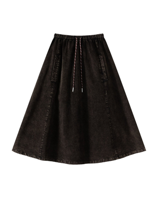 SD010 Black Washed Corduroy Pockets 30"-35" Skirt with Pockets