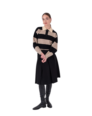 MNA7135 Black Denim Pleated Evian 27" Skirt