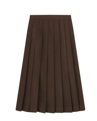 DW4M8973A Brown Pleated Wool 27" Skirt with Side Zipper
