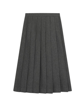 DW4M8973A Charcoal Gray Pleated Wool 27" Skirt with Side Zipper