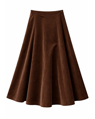 WB6CM2177SL Coffee Thin Corduroy 37" Skirt with Side Zipper