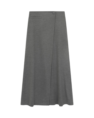 5347 Gray Wool Look Fake Wrap Button 37" Skirt