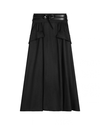202602 Black High Waistband Side Flaps 37" Skirt with Belt