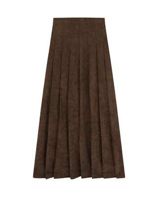 13-510-M Coffee Corduroy Top Stitch  Pleated 36" Skirt With Side Zipper