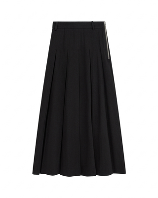 SK-KEF2701 Black Twill Pleated 34" Skirt with Metal Zipper