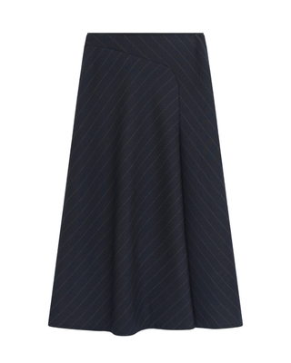 5994 Navy Pinstripe Flared Fake Wrap 31" Skirt