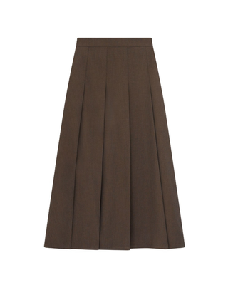 FW26S01 Dark Brown Pleated 35" Skirt with Side Zipper
