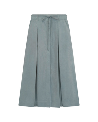 FW26S09 Light Blue Front Buttons Belted Corduroy 34" Skirt with Pockets