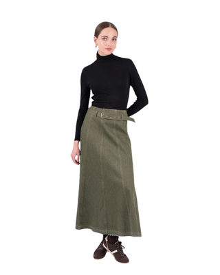 NUA7106 Olive Green Denim Panel Aurelle 36" Skirt with Belt