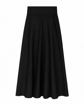 DW6M9124NLA Black Flairy Middle Seamed 39" Skirt with Side Buttons