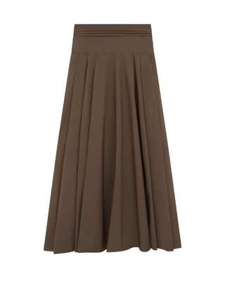 SW8009 Brown Ruched Yoke Design Pleated 38" Skirt