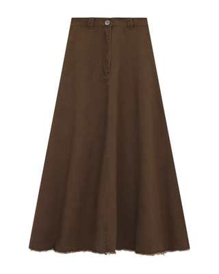 WB5CM1833SL Brown Twill A-Line 36" Skirt with Fringe Bottom