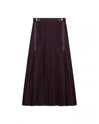 202609 Burgundy Micro Pleated 35"-38" Skirt with Buckle Detail