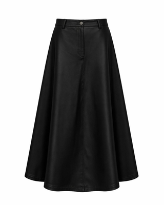 WB6CM2204SL Black Leather A-Line 38" Skirt with Front Button