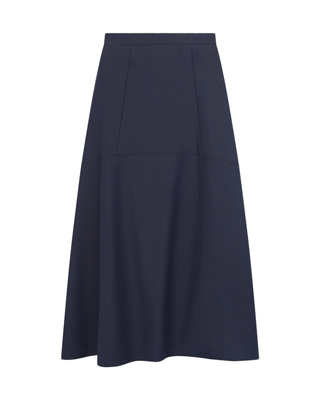 FW26S04 Navy Flairy Yoke 35" Skirt with Back Zipper