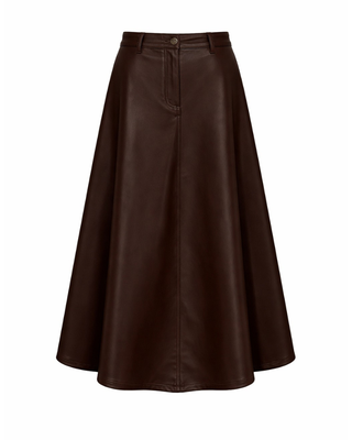 WB6CM2204SL Dark Chocolate Leather A-Line 38" Skirt with Front Button