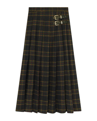 13-263 Navy/Green Scottish Plaid 35" Skirt with Side Buckles