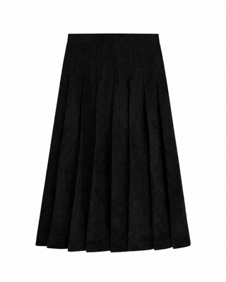 13-510-R Black Corduroy Top Stitch Pleated 28"-30" Skirt With Side Zipper