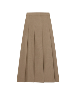 FW26S01 Beige Pleated 35" Skirt with Side Zipper