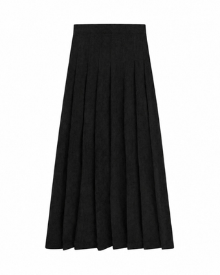 13-510-M Black Corduroy Top Stitch Pleated 36" Skirt With Side Zipper