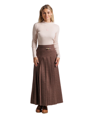 LU76 Brown Tweed Pin Pleated 36" Skirt