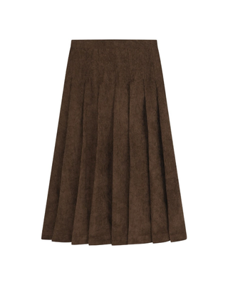 13-510-R Coffee Corduroy Top Stitch Pleated 28"-30" Skirt With Side Zipper