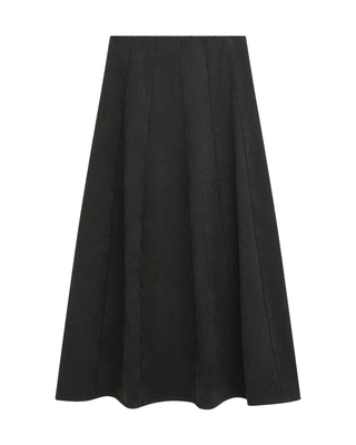 1135 Black Suede Panel A-Line 35" Skirt  with Zipper
