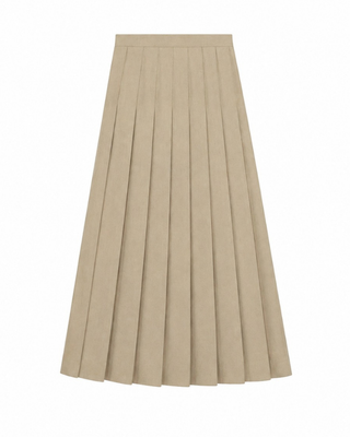DW4M8973LA Oatmeal Wool Pleated 38" Skirt with Side Zipper