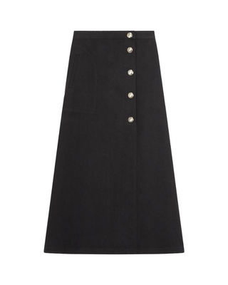 M1412 Black Denim A-Line 36" Skirt with Front Buttons