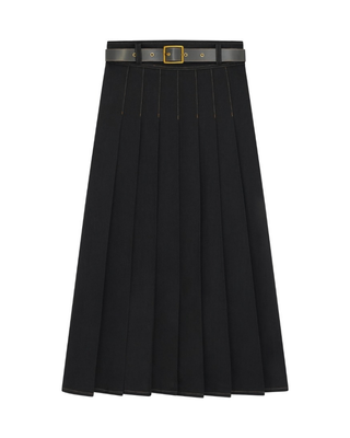 AL202 Black Denim Pleated Stitch 34" Skirt with Belt