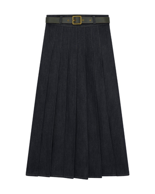 AL202 Blue Denim Pleated Stitch 34" Skirt with Belt
