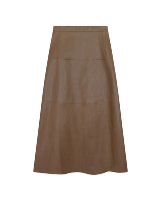 FW26S07 Chocolate Brown Vegan Leather Tiered 35" Skirt with Back Zipper