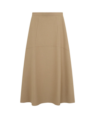 FW26S04 Beige Flairy Yoke 35" Skirt with Back Zipper