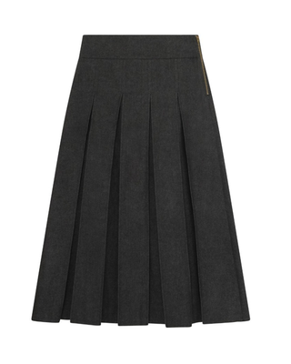FW26S13 Black Denim Pleated 35" Skirt with Metal Side Zipper